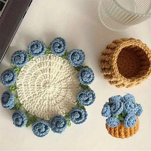 Posavasos <span class=keywords><strong>de</strong></span> flores <span class=keywords><strong>de</strong></span> ganchillo hechos a mano Vintage ramo <span class=keywords><strong>maceta</strong></span> posavasos para bebidas con soporte para <span class=keywords><strong>maceta</strong></span> decoración decorativa suave para el hogar - Product Image 6