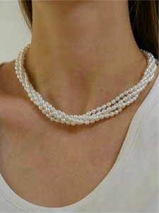 Collar de Perlas de Agua Dulce de Triple Hilera, Hecho a Mano, Chapado en Oro de 14K, Joyería de Perlas de Arroz Multicapa para Mujer, Elegante - Product Image 2