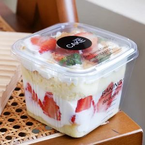 กล่องขนมพลาสติกใสทรงสี่เหลี่ยมพร้อมฝาปิด สำหรับมูส เค้ก ผลไม้สลัด ทีรามิสุ และบรรจุภัณฑ์อาหารแบบนำกลับบ้าน - Product Image 2