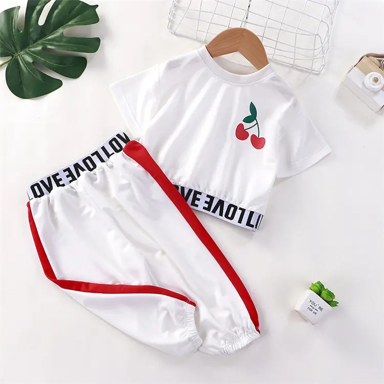 Zomer Korte Mouw Meisjes Kleding Sets Cherry Patroon Twee Stukken Set Meisjes Kleding Brief Kids Baby T-shirt Met Broek set