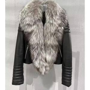 फैक्टरी प्रत्यक्ष बिक्री 2023 गर्म काले चमड़े के कोट कस्टम महिला फर कोट चमड़े - Product Image 3