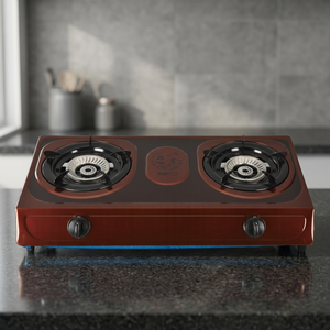 Estufa de Gas de Doble Quemador, Estufa de Mesa Manual, Acabado Rojo para Cocinar en Casa - Product Image 3