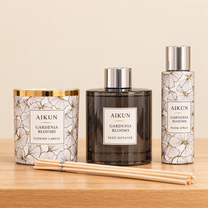Aikun Gardenia Blooms Floral Boxed Three Piece Aromatherapy Gift Set with Reed Diffuser <b>Candle</b> Room Spray for Housewarming - Product Image 2