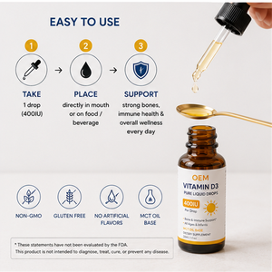 Gotas Líquidas de Vitamina D3 Pura OEM, 400 UI por Gota, Base de Aceite MCT, Suplemento Oral de Vitamina D para el Apoyo Inmunitario y Óseo, para Bebés, Niños y Adultos - Product Image 4