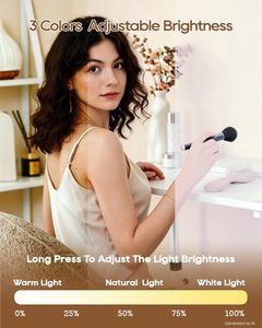 Double Door <b>LED</b> <b>Makeup</b> <b>Mirror</b> Tri Fold Vanity <b>Mirror</b> <b>with</b> 3 Color <b>Lights</b> Adjustable Height Storage Base - Product Image 3