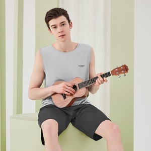 Conjunto de <span class=keywords><strong>Pijama</strong></span> <span class=keywords><strong>Corto</strong></span> de Verano para <span class=keywords><strong>Hombre</strong></span>, Ropa Casual para el Hogar, Cómoda, con Patrones Personalizables, Secado Rápido, Bolsillos, Hecha de Tejido de Algodón Puro - Product Image 3