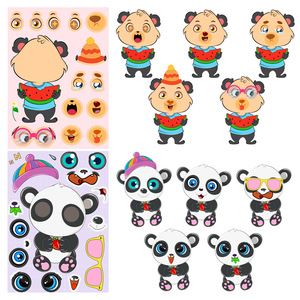 Autocollants puzzle imprimés DIY <span class=keywords><strong>pour</strong></span> enfants, 6 pièces/paquet, motif animaux de dessin animé, éducation précoce, transformation de visage, <span class=keywords><strong>pour</strong></span> bébés, transfrontalier - Product Image 4
