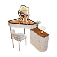Nouvelle table de maquillage d'angle éclairée en bois massif, style minimaliste moderne, avec tiroirs intégrés, forme triangulaire, pour chambre, hôtel, salon 2024