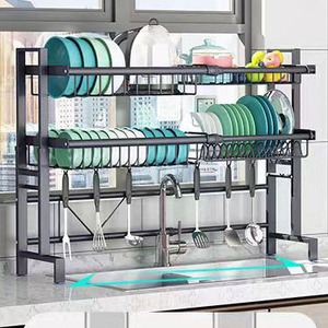 Support de rangement extensible pour évier de cuisine en métal Panier d'égouttage de comptoir Bol à vaisselle Porte-baguettes Filtre à eau - Product Image 1