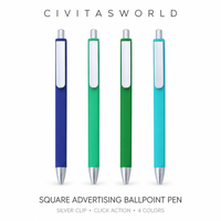 Stylo bille carré à clic, côté plat, 10g, logo personnalisé, promotionnel, vente en gros