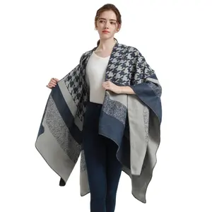 Holesale-poncho de pata de gallo para mujer, manta de lana con parte frontal abierta, el más vendido de 2022