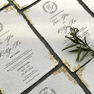 Tarjetas de Invitación de Boda de Lujo Hechas a Mano con Borde Decorativo, Bordes con Lámina Dorada, Juego de Tarjetas de Felicitación de Papel de Algodón Personalizadas con Relieve - Product Image 5