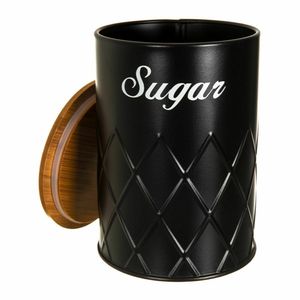 Metal Bread <strong>Bin</strong> 5pcs Black <strong>Red</strong> Kitchen Storage Canister Set Bamboo Lid Tea Coffee Sugar Canister - Product Image 3