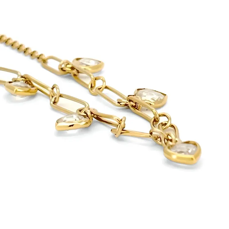 Buatan tangan kualitas kalung Choker perak 18K berlapis emas menggantung hati Briolette Zircon pengaturan Bezel batu rantai tautan untuk wanita