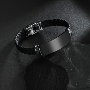 Customized Trendy Fashion Braided Wristband Bangle Stainless Steel Unisex Bracelet with Lettering Engraved Logo - Product Image 3