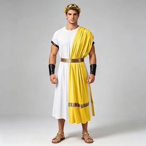 Costume de dieu grec pour homme, tunique romaine antique <span class=keywords><strong>avec</strong></span> couronne de lauriers, <span class=keywords><strong>ceinture</strong></span> et manchettes, tenue de fête pour Halloween, carnaval, cosplay - Product Image 4