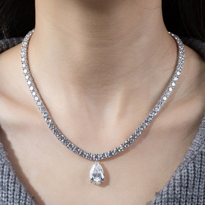 สร้อยคอเทนนิสเพชรเม็ดกลมทรงลูกแพร์หรูหรา 18k ทองคำขาว รุ่น MSN-943 จาก Messi Jewelry แบบสั่งทำพิเศษ - Product Image 4