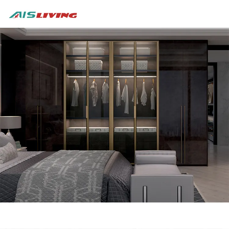 AIS LIVING glass door bedroom aluminium wardrobe designs for bedroom