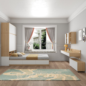 Inexpensive Compact Apartments Bedroom Furniture Sets Wooden Storage Bed with Wardrobe Floating Desk & Drawers for <b>Small</b> Spaces - Product Image 1