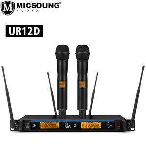 UR12D mikrofon nirkabel genggam, mikrofon profesional genggam UHF Saluran ganda untuk kinerja panggung Karaoke