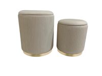 Bailey Furniture Pouf de rangement rond en velours en bois avec base dorée de 3.8cm Lot de 2 poufs pour salon
