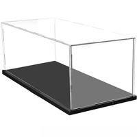 Vente en gros, MOQ 1 pièce, Vitrine d'exposition transparente en acrylique avec base en bois noir, anti-poussière, épaisseur 3~10mm, taille personnalisable, montage facile