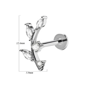 Getta ASTM-F136 G23 16G Gold Plated Titanium Leaf Jewelry with Zircon Mini Crystal Piercing De Titanio <strong>Wholesale</strong> - Product Image 3