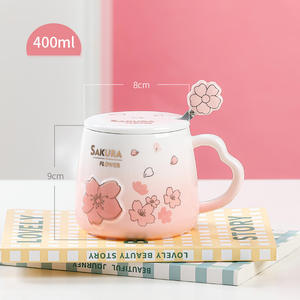 Nouvelle tasse en céramique créative de fleurs de cerisier avec conception de coeur de fille en relief micro-ondes Safe Party Home Office Use - Product Image 2
