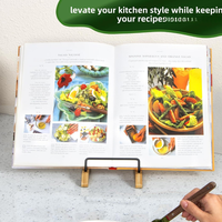 Fabricant de support de livre de cuisine en bambou, support de livre de recettes avec support de page en métal, support de tablette de comptoir OEM