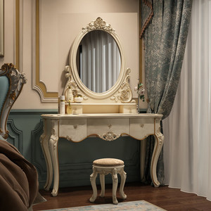 Tocador <span class=keywords><strong>de</strong></span> Estilo Europeo <span class=keywords><strong>con</strong></span> Panel <span class=keywords><strong>de</strong></span> Madera Iluminado <span class=keywords><strong>con</strong></span> LED, Tocador <span class=keywords><strong>de</strong></span> Maquillaje Retro <span class=keywords><strong>de</strong></span> Lujo Blanco <span class=keywords><strong>con</strong></span> <span class=keywords><strong>Espejo</strong></span> - Product Image 4