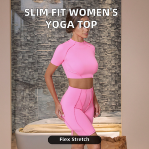Haut de yoga pour femmes européennes et américaines, nouveau style, amincissant, à manches courtes, haute élasticité, léger, respirant, pour le sport et le fitness - Product Image 2