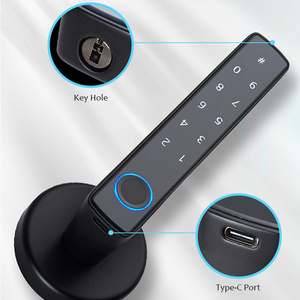 Serrure de porte biométrique à empreintes digitales <span class=keywords><strong>WAFU</strong></span> WF-F8 en alliage d'aluminium, application intelligente Tuya, BLE, Type-C, alimentation d'urgence, noir, 50 empreintes digitales, 100 - Product Image 4