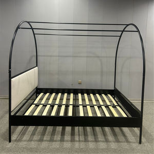 Арочный металлический балдахин-Каркас кровати с мягкой бежевой тканевой изголовьем бежевого цвета, мебель для спальни, кровать для взрослых - Product Image 4