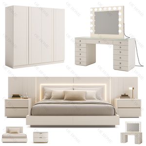Modern Luxury 4-Piece Twin Bedroom Set <b>White</b> Finish with Storage Bed Dresser <b>Wardrobe</b> & Nightstand MDF <b>Wood</b> Style King Size - Product Image 1
