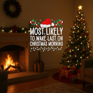 T-shirt à manches longues pour la famille, idéal pour Noël, avec le message « Le plus probable est de se réveiller dernier le matin de Noël » - Product Image 3