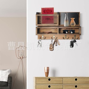 Wooden Entryway Key Rack Wall Mounted Mail Storage Organizer With <b>Hooks</b> And <b>Shelves</b> For Home Use - Product Image 3
