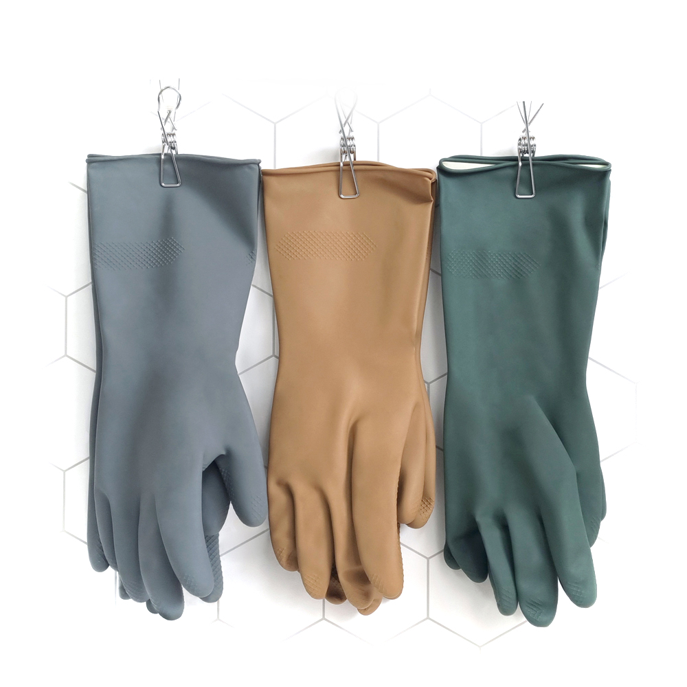 Guantes largos de látex reutilizables para el hogar, manoplas largas de goma para lavar platos de cocina, color marrón, verde y gris oscuro, 33cm