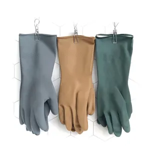 Corée nettoyage travail marron vert foncé gris 33cm cuisine en caoutchouc réutilisable lavage de la vaisselle gants de ménage longs en latex