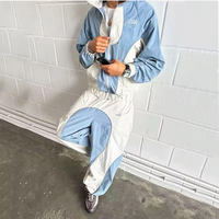 Survêtements en nylon personnalisés OEM, veste zippée, pantalon de survêtement, ensembles de jogging, survêtement en nylon patchwork pour hommes