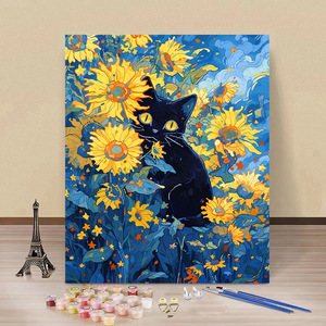 Star Cat bricolage peinture à l'huile numérique <span class=keywords><strong>Van</strong></span> <span class=keywords><strong>Gogh</strong></span> remplissage peint à la main paysage et fleur usine en gros pour la maison décorative utilisation - Product Image 1