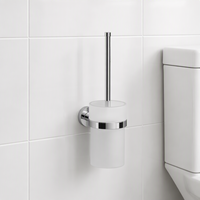Ensemble de brosse de toilette murale moderne en acier inoxydable avec porte-gobelet en verre pour accessoires de salle de bain d'hôtel