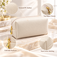 Sac de voyage pour maquillage personnalisé avec logo, en PU beige, grand format, résistant à l'eau, écologique, à la mode, avec fermeture éclair, portable, léger et durable