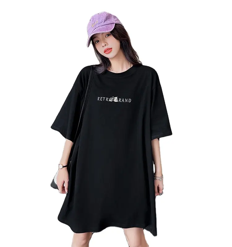Wholesale Short Sleeves Batwing Sleeves Elastic Band Plus Size Women's T Shirt Dress Cotton Print Summer Casual Dress