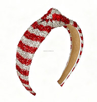 Headband simpul hiasan permen Natal warna pink tua, headband simpul hiasan permen Natal warna biru