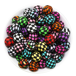 Nuevas Cuentas Redondas de Silicona con Diseño de Bandera a Cuadros de 15 mm, Personalizadas con Impresión, para Bolígrafos, Joyería, Collares, Pulseras, Manualidades, DIY 2024 - Product Image 6