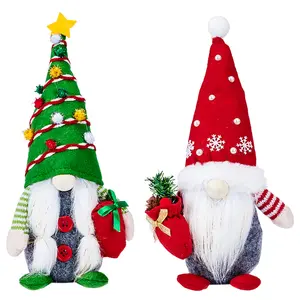Yingkun Xmas Tomte Poupées naines Elfe en peluche Décorations de Noël rouge et vert debout pose sac cadeau Gnomes de Noël