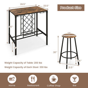 Cross-border country style kitchen dining table and chair set, simple home <b>square</b> bar table and bar stool <b>combination</b> set - Product Image 2