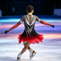 Robe de patinage artistique à col haut et manches longues, dégradé noir et rouge, avec strass en maille pour enfants et adultes, pour les compétitions sur glace