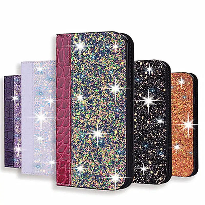 Capa com glitter magnético para iphone, carteira com brilho, para iphone 12 pro max, 11 pro max, xr