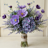 Buket Bunga Sintetis Realistis Warna Ungu Gradasi, Bunga Sutra Hydrangea Cosmos Lavender Plastik untuk Hari Ibu